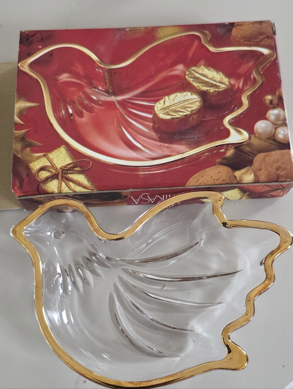Mikasa Gold-Trim Glass Dove Candy Dish - Clear